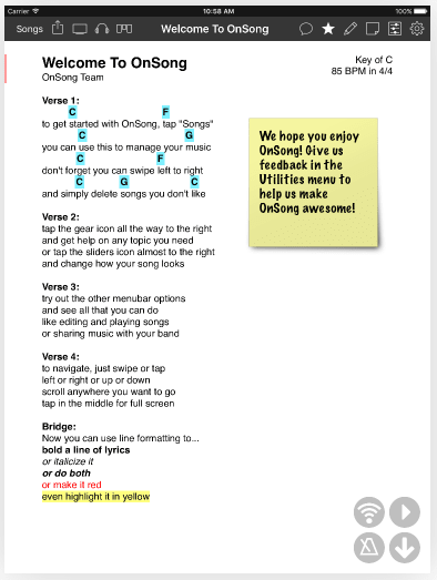Onsong chord chart app for the gigging musicians Switch To Paperless Chord Charts Rock Stock Pedals